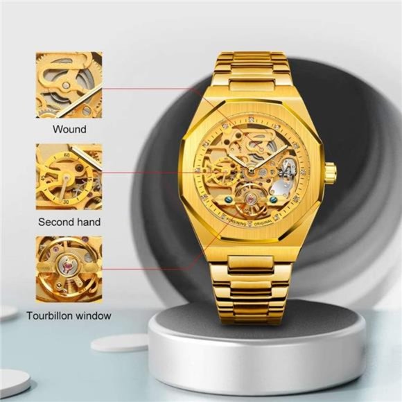 Mens Watches Fashion Automatic Male Clock Stainless Steel Tourbillon Mechanical - Picture 5 of 6